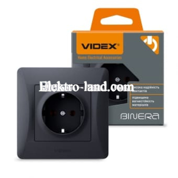 Розетка одинарная с  заземлением черный графит Videx Binera 